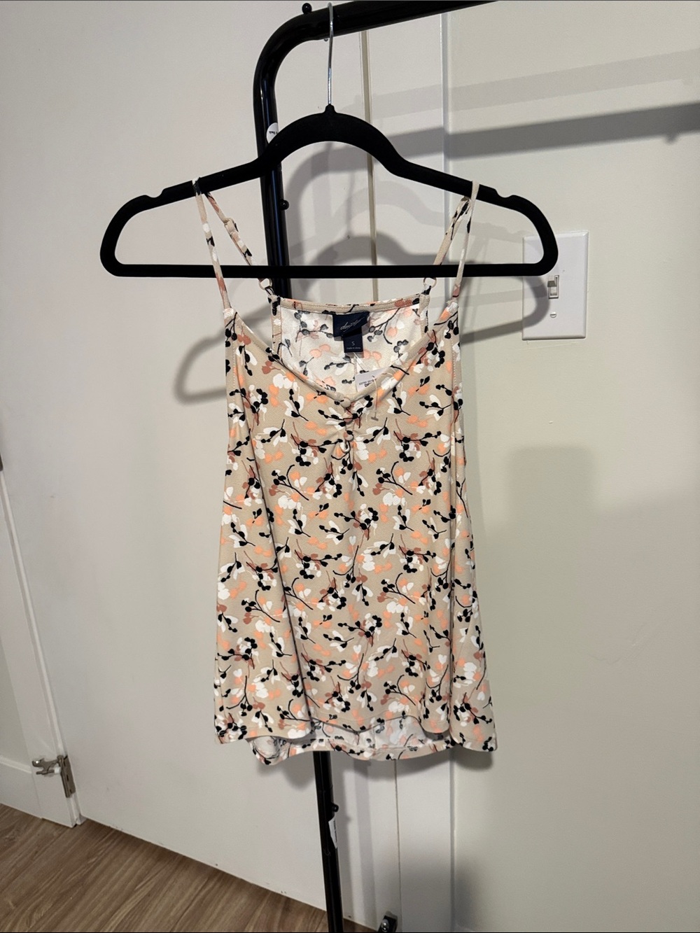 Daytrip Peach Floral Satin Cami Top with Black Accents